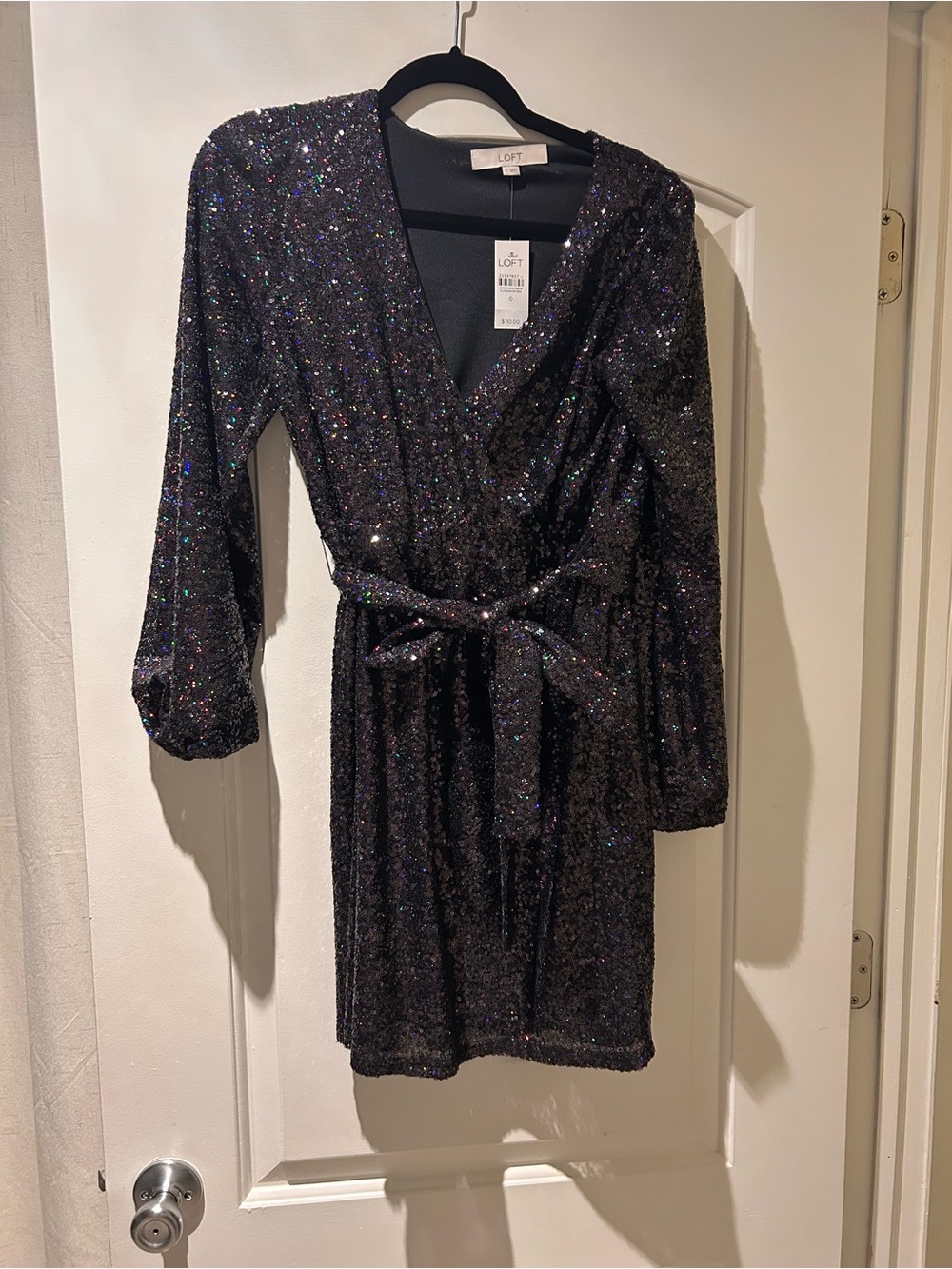 LOFT Black Sequin Wrap-Style Mini Dress